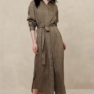 Banana Republic Geometric Print Maxi Tiewaist Shirt Dress - Brown and Black